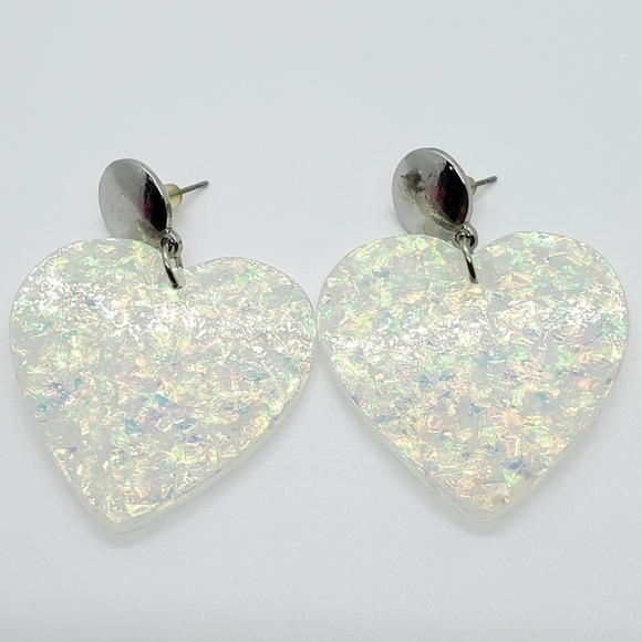 Confetti heart dangle silver button earrings - Picture 6 of 7
